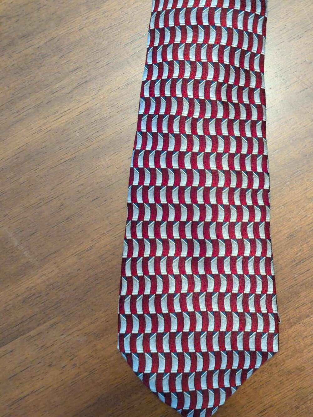 Embassy Row 100% Silk Tie - Dark Red with Gray, Black, White Pattern
